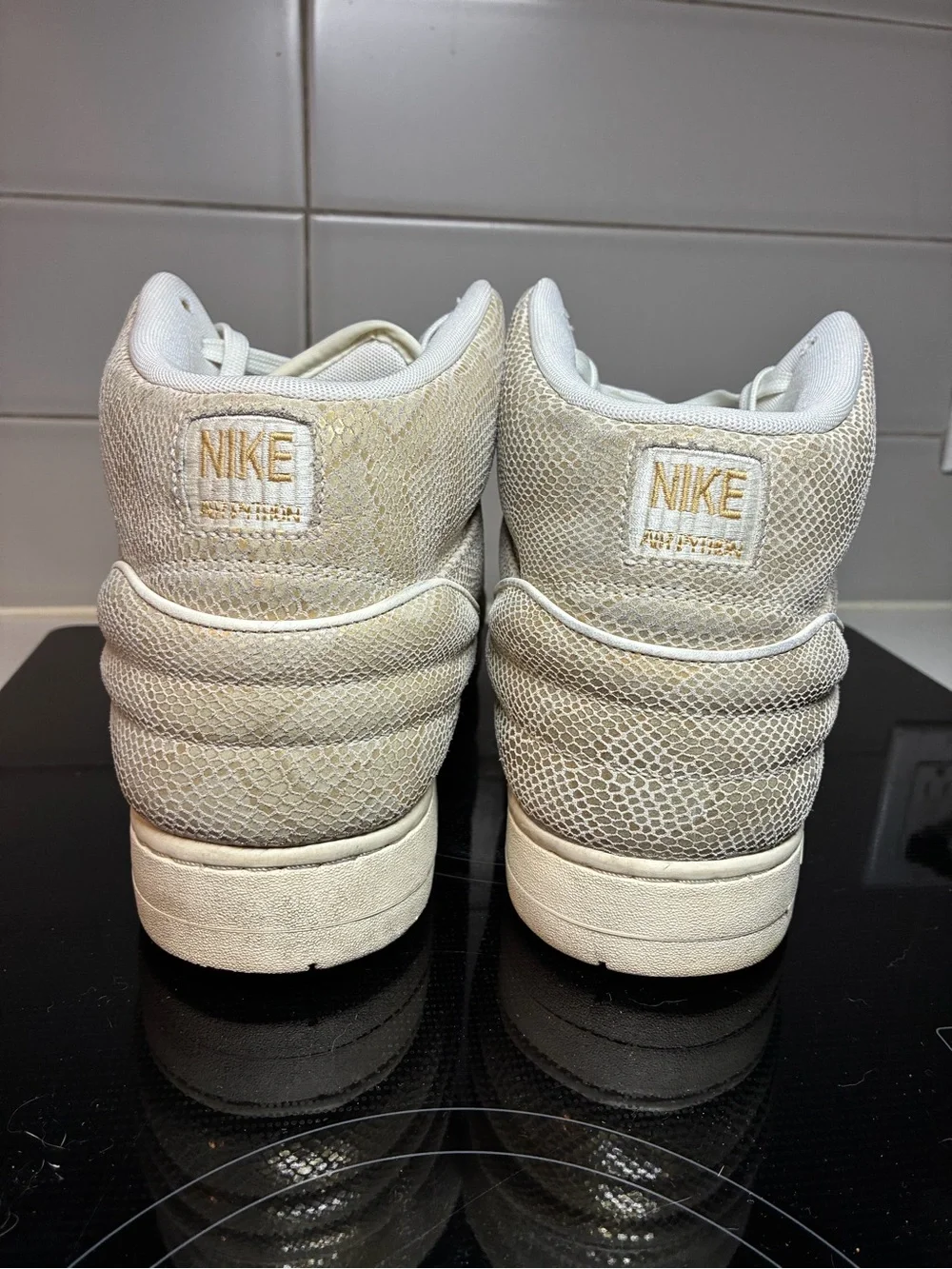 Nike Cream/White Python Textured High-Top Sneakers